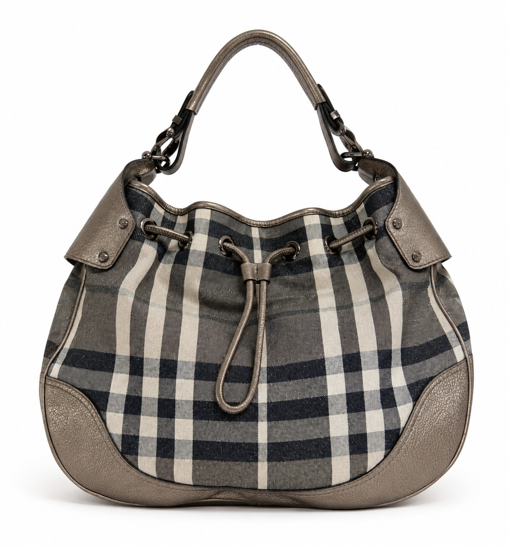Burberry Shimmer Check Hobo in Pewter